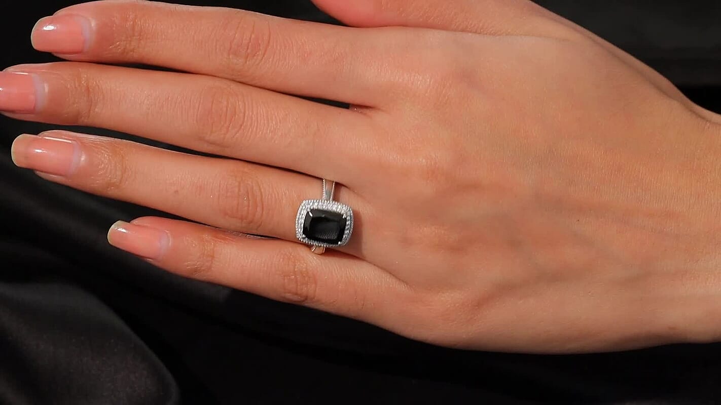 Elite Shungite, White Zircon Ring in Rhodium Over Sterling Silver (Size 10.0) 2.25 ctw
