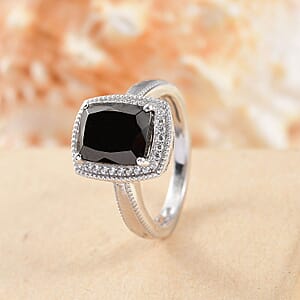 D'Joy Elite Shungite and White Zircon 2.25 ctw Ring in Rhodium Over Sterling Silver (Size 10.0)