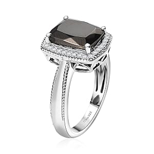 D'Joy Elite Shungite and White Zircon 2.25 ctw Ring in Rhodium Over Sterling Silver (Size 10.0)