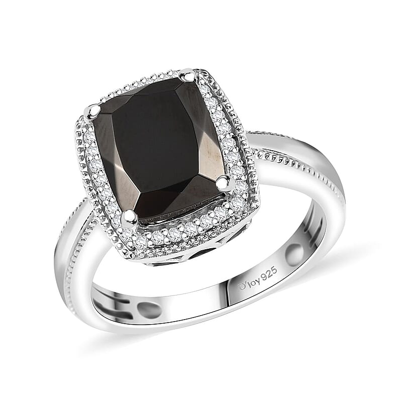 D'Joy Elite Shungite and White Zircon 2.25 ctw Ring in Rhodium Over Sterling Silver (Size 6.0)