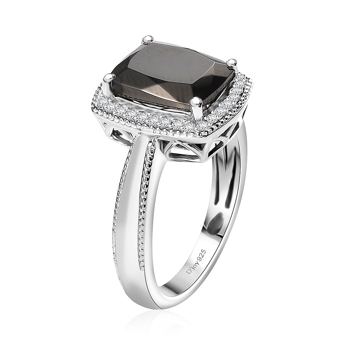 D'Joy Elite Shungite and White Zircon 2.25 ctw Ring in Rhodium Over Sterling Silver (Size 6.0)