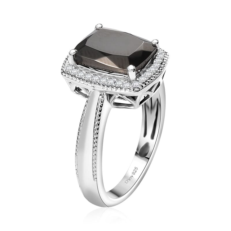D'Joy Elite Shungite and White Zircon 2.25 ctw Ring in Rhodium Over Sterling Silver (Size 6.0)