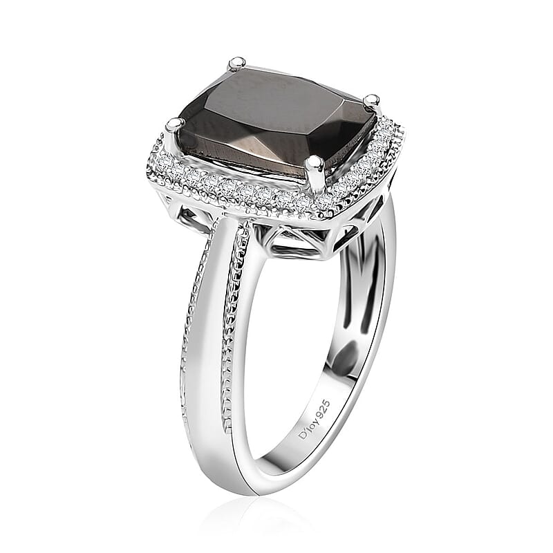 D'Joy Elite Shungite and White Zircon 2.25 ctw Ring in Rhodium Over Sterling Silver (Size 7.0)
