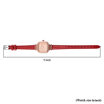 Strada White and Red Austrian Crystal Japanese Movement Watch with Wine Red Faux Leather Strap (34.80mm) (7.00-8.00 Inches)