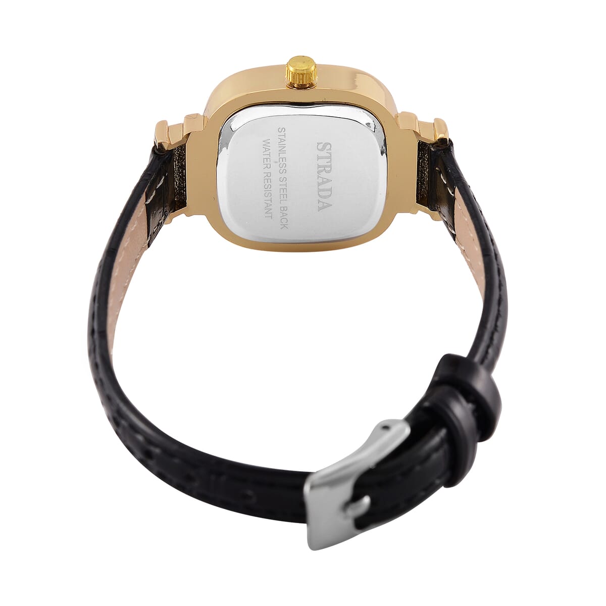 Strada White Austrian Crystal Japanese Movement Watch with Black Faux Leather Strap (34.80mm) (7.00-8.00 Inches) image number 5