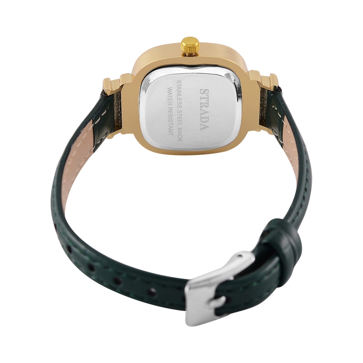 Strada White and Green Austrian Crystal Japanese Movement Watch with Dark Green Faux Leather Strap (34.80mm) (7.00-8.00 Inches) image number 5