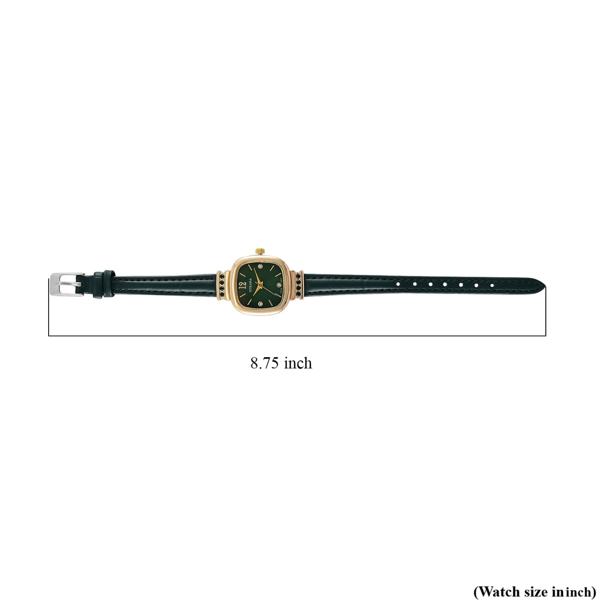 Strada White and Green Austrian Crystal Japanese Movement Watch with Dark Green Faux Leather Strap (34.80mm) (7.00-8.00 Inches) image number 6