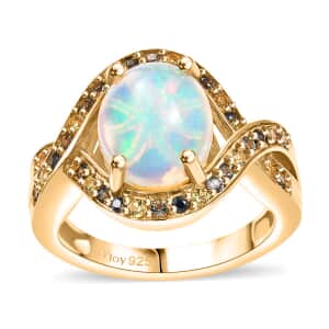 Ethiopian Welo Opal and Multi Gemstone 3.00 ctw Wave Ring in 18K Vermeil Yellow Gold Over Sterling Silver (Size 10.0)