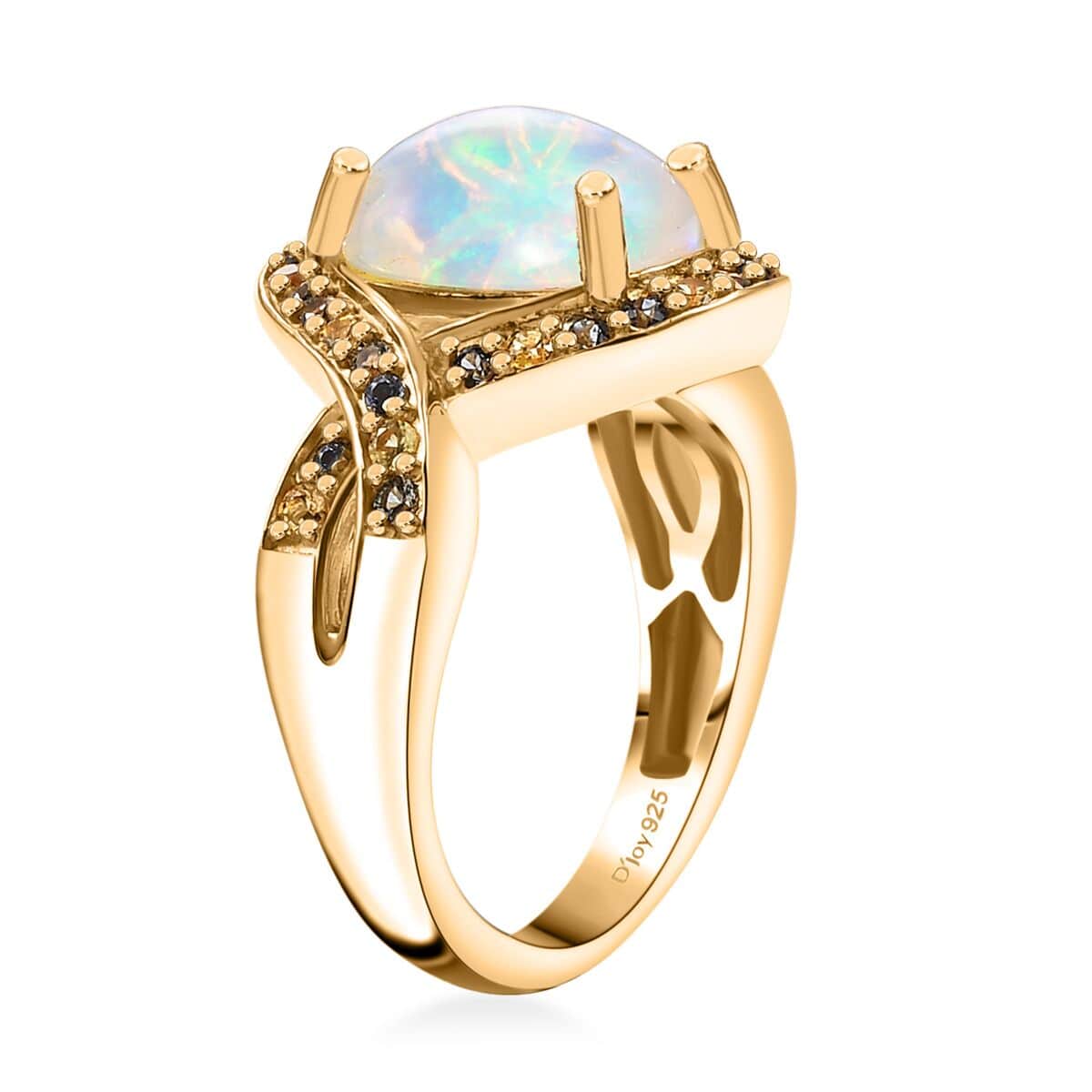 Ethiopian Welo Opal and Multi Gemstone 3.00 ctw Wave Ring in 18K Vermeil Yellow Gold Over Sterling Silver (Size 10.0) image number 3