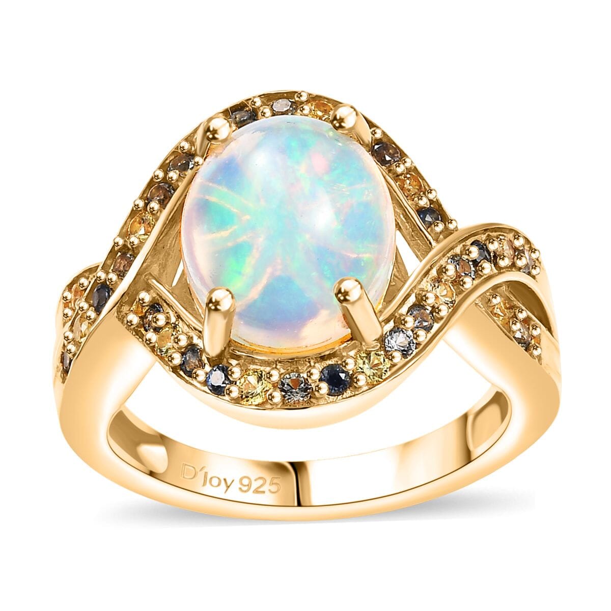 Ethiopian Welo Opal and Multi Gemstone 3.00 ctw Wave Ring in 18K Vermeil Yellow Gold Over Sterling Silver (Size 9.0) image number 0