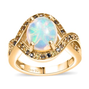 Ethiopian Welo Opal and Multi Gemstone 3.00 ctw Wave Ring in 18K Vermeil Yellow Gold Over Sterling Silver (Size 9.0)