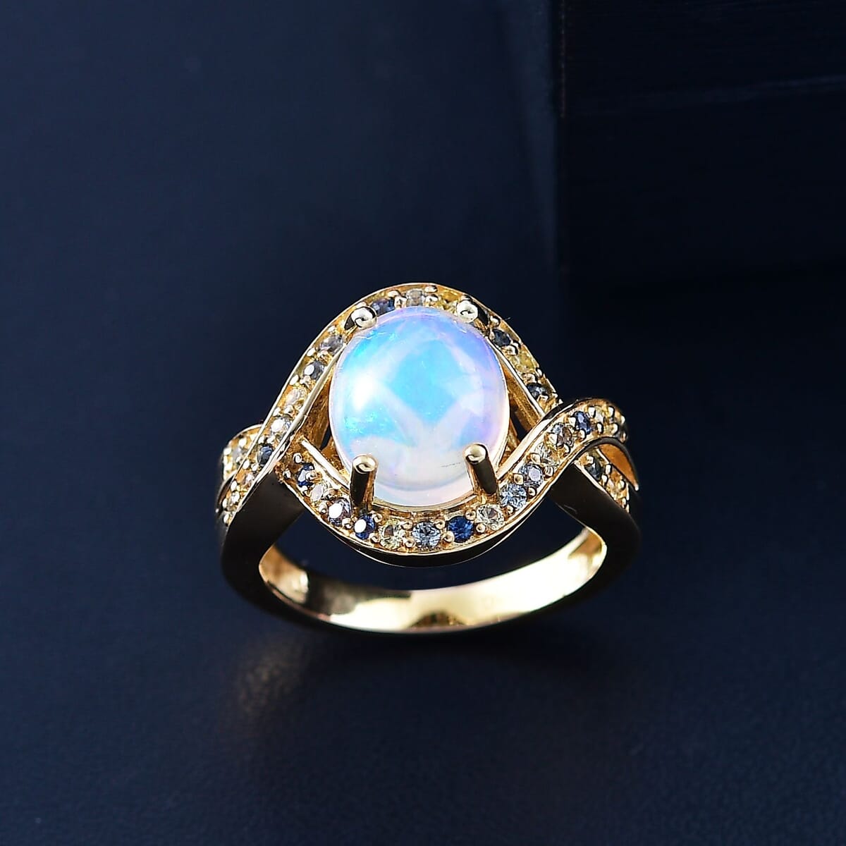 Ethiopian Welo Opal and Multi Gemstone 3.00 ctw Wave Ring in 18K Vermeil Yellow Gold Over Sterling Silver (Size 9.0) image number 1