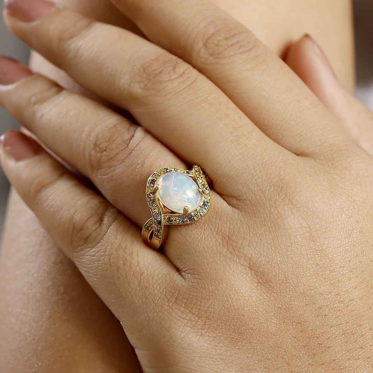Ethiopian Welo Opal and Multi Gemstone 3.00 ctw Wave Ring in 18K Vermeil Yellow Gold Over Sterling Silver (Size 9.0) image number 2