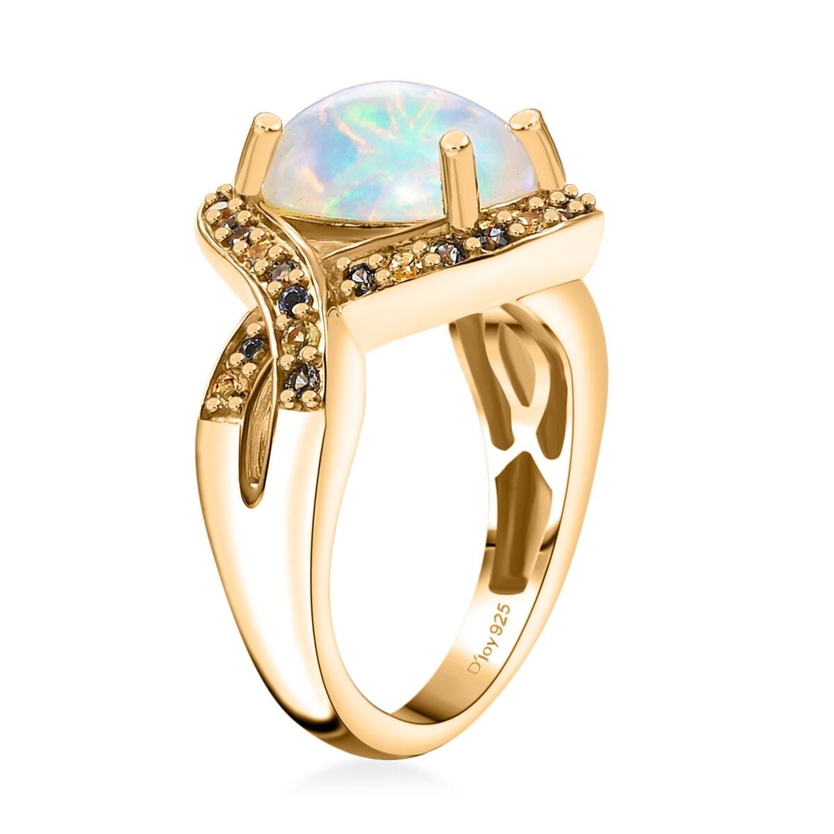 Ethiopian Welo Opal and Multi Gemstone 3.00 ctw Wave Ring in 18K Vermeil Yellow Gold Over Sterling Silver (Size 9.0) image number 3