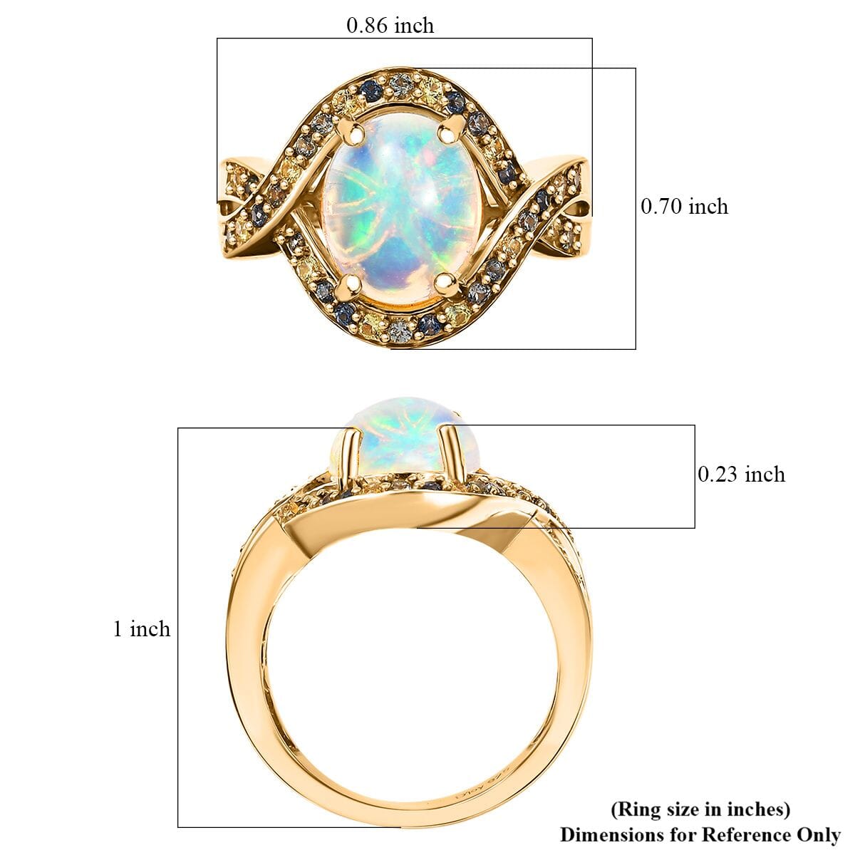 Ethiopian Welo Opal and Multi Gemstone 3.00 ctw Wave Ring in 18K Vermeil Yellow Gold Over Sterling Silver (Size 9.0) image number 5