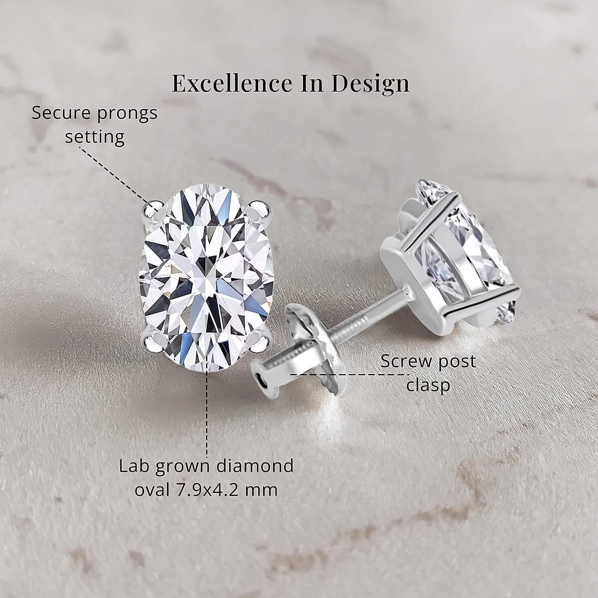 IGI Certified Luxuriant Lab Grown Diamond G-H VS 2.00 ctw Stud Earrings in 950 Platinum image number 5