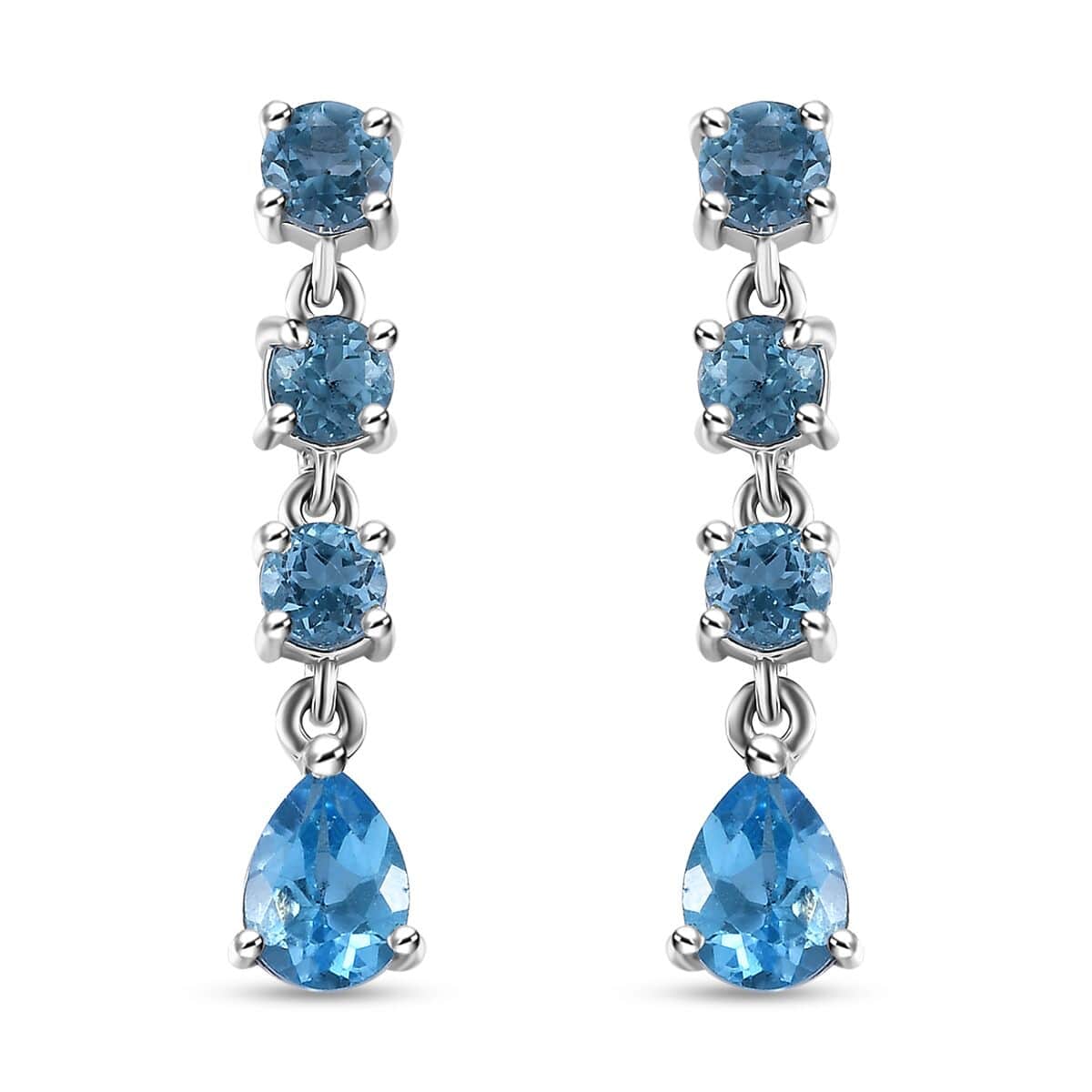 Electric Blue Topaz and Swiss Blue Topaz 3.60 ctw Drop Earrings in Platinum Over Sterling Silver image number 0