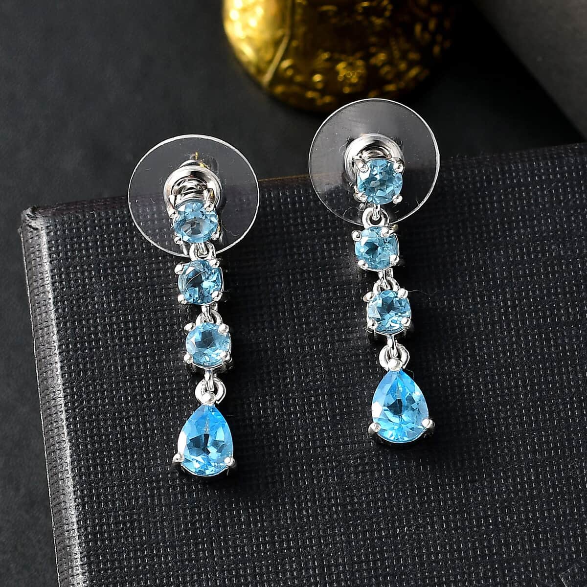 Electric Blue Topaz and Swiss Blue Topaz 3.60 ctw Drop Earrings in Platinum Over Sterling Silver image number 1