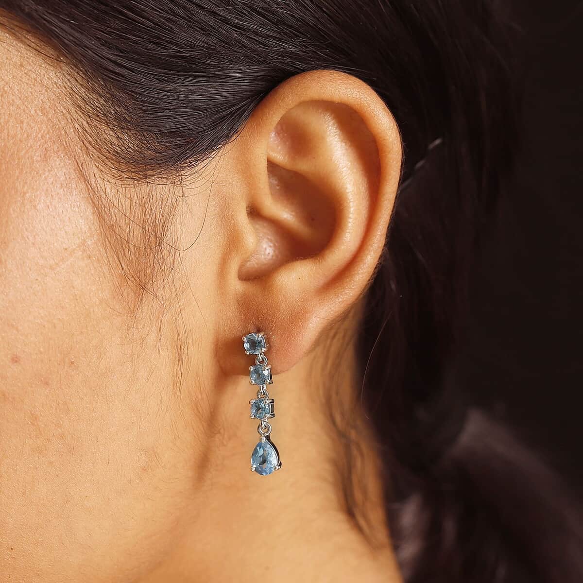 Electric Blue Topaz and Swiss Blue Topaz 3.60 ctw Drop Earrings in Platinum Over Sterling Silver image number 2