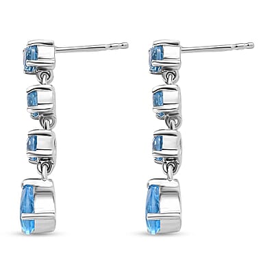 D'Joy Electric Blue Topaz and Swiss Blue Topaz 3.60 ctw Drop Earrings in Platinum Over Sterling Silver