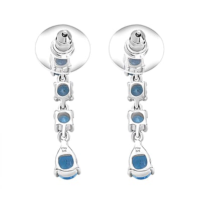 D'Joy Electric Blue Topaz and Swiss Blue Topaz 3.60 ctw Drop Earrings in Platinum Over Sterling Silver