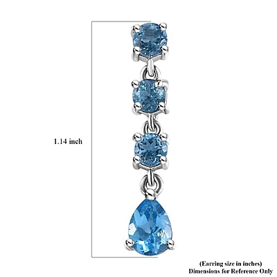 D'Joy Electric Blue Topaz and Swiss Blue Topaz 3.60 ctw Drop Earrings in Platinum Over Sterling Silver