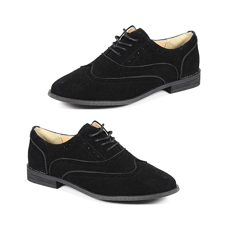 Closeout Bucco Womens Lace Up Oxford Shoes - Black Suede (Size 9)