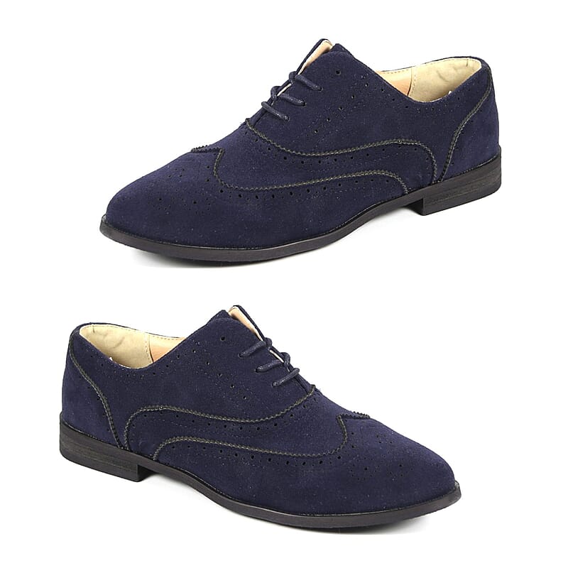Closeout Bucco Womens Lace Up Oxford Shoes - Navy Suede (Size 8.0)