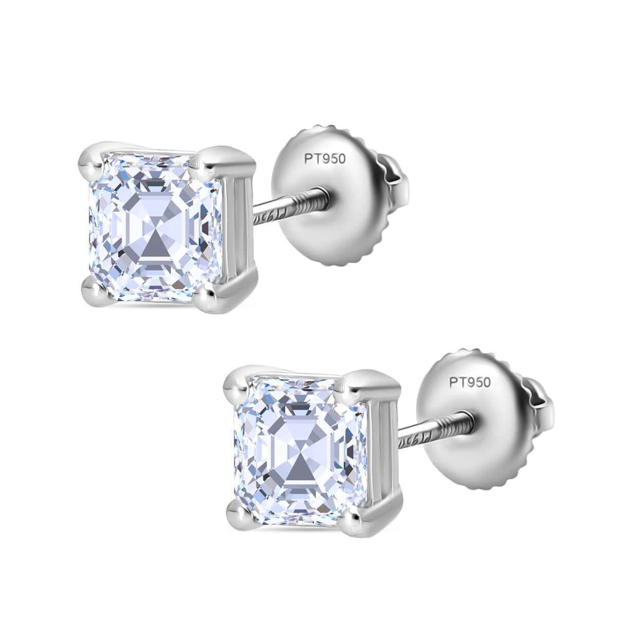 IGI Certified Asscher Cut Luxuriant Lab Grown Diamond G-H VS 2.00 ctw Stud Earrings in 950 Platinum image number 2