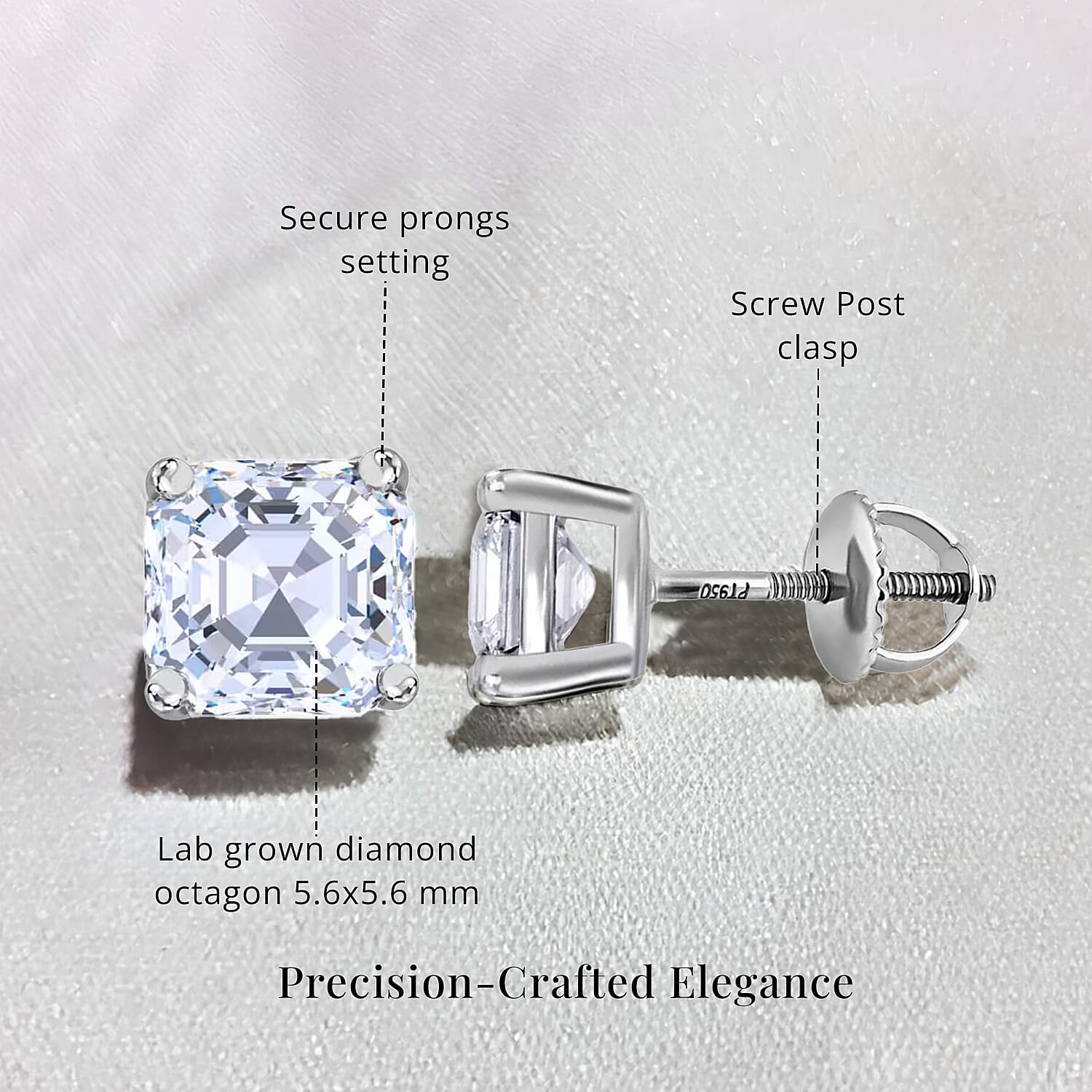 IGI Certified Asscher Cut Luxuriant Lab Grown Diamond G-H VS 2.00 ctw Stud Earrings in 950 Platinum