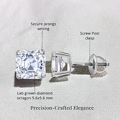 Asscher Cut Luxuriant Lab Grown Diamond G-H VS 2.00 ctw Stud Earrings in 950 Platinum