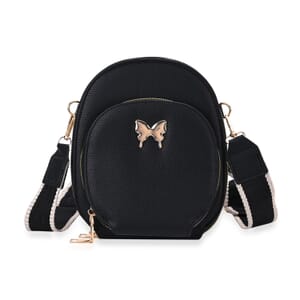 Black Faux Leather Crossbody Bag with Adjustable Shoulder Strap