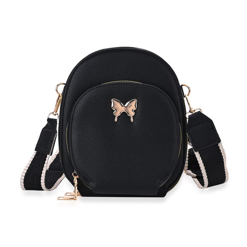 Black Faux Leather Crossbody Bag with Adjustable Shoulder Strap