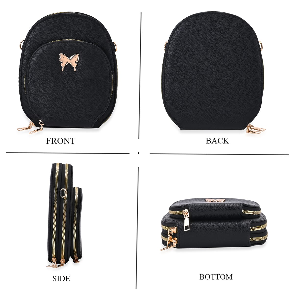 Black Faux Leather Crossbody Bag (6.6"x7.8"x2.5") with Adjustable Shoulder Strap image number 1