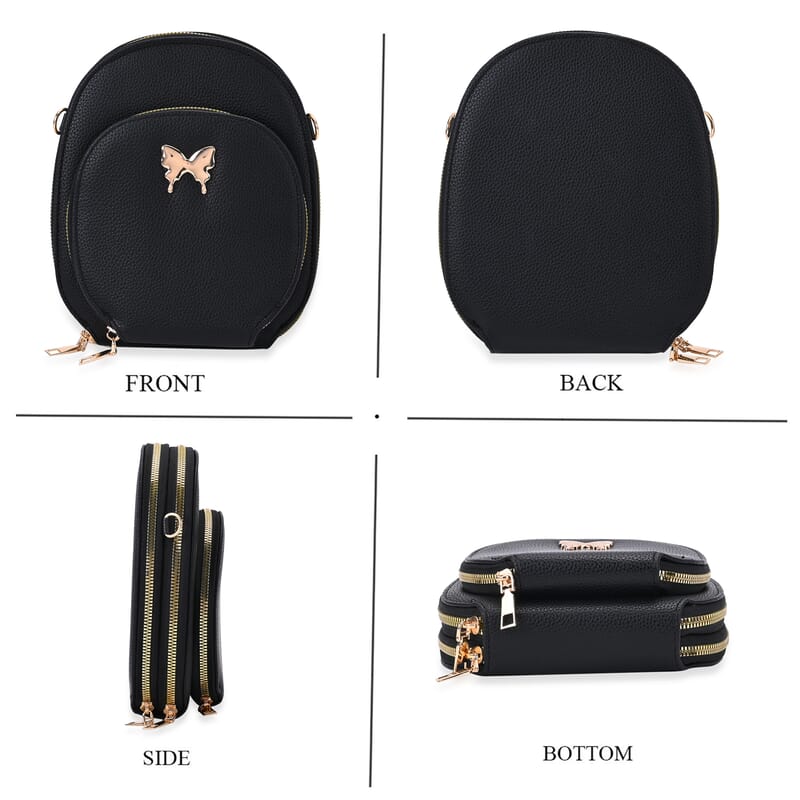 Black Faux Leather Crossbody Bag with Adjustable Shoulder Strap