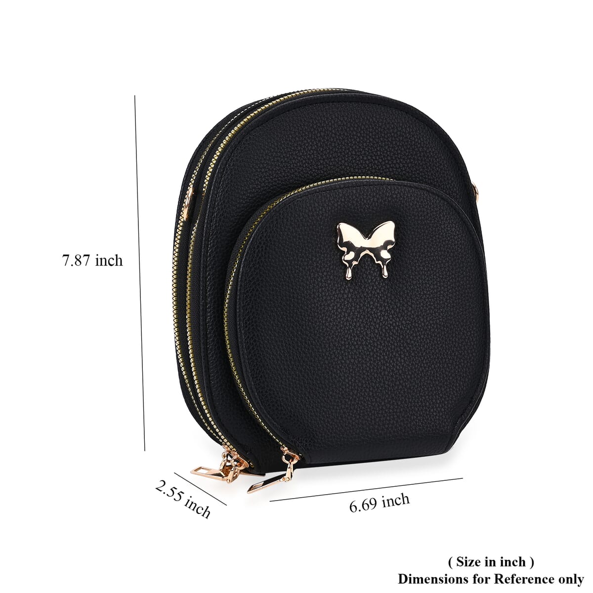 Black Faux Leather Crossbody Bag (6.6"x7.8"x2.5") with Adjustable Shoulder Strap image number 4