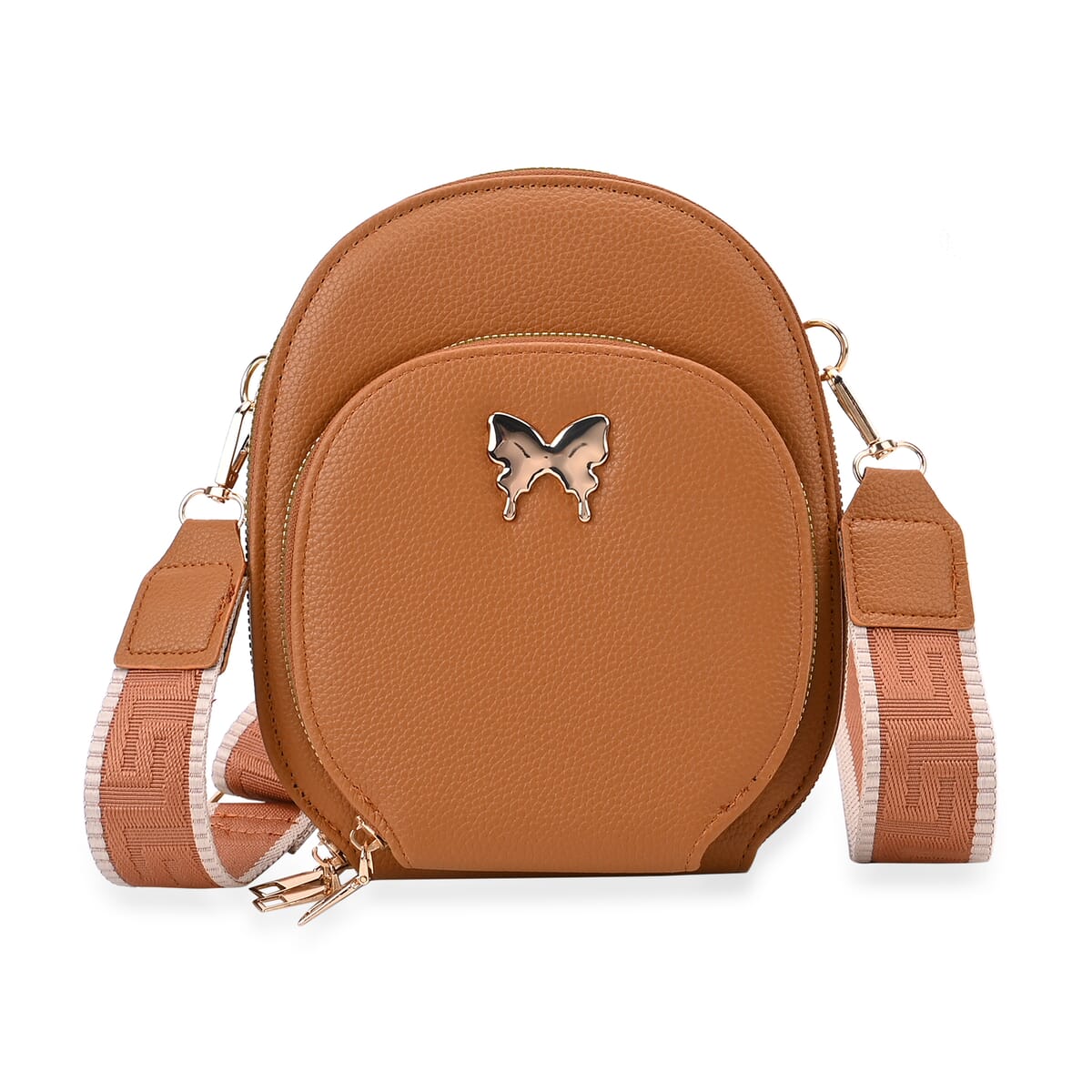 Tan Faux Leather Crossbody Bag with Adjustable Shoulder Strap image number 0