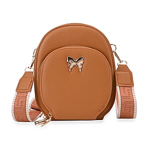Tan Faux Leather Crossbody Bag with Adjustable Shoulder Strap