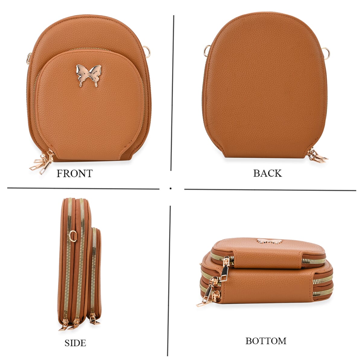 Tan Faux Leather Crossbody Bag with Adjustable Shoulder Strap image number 1