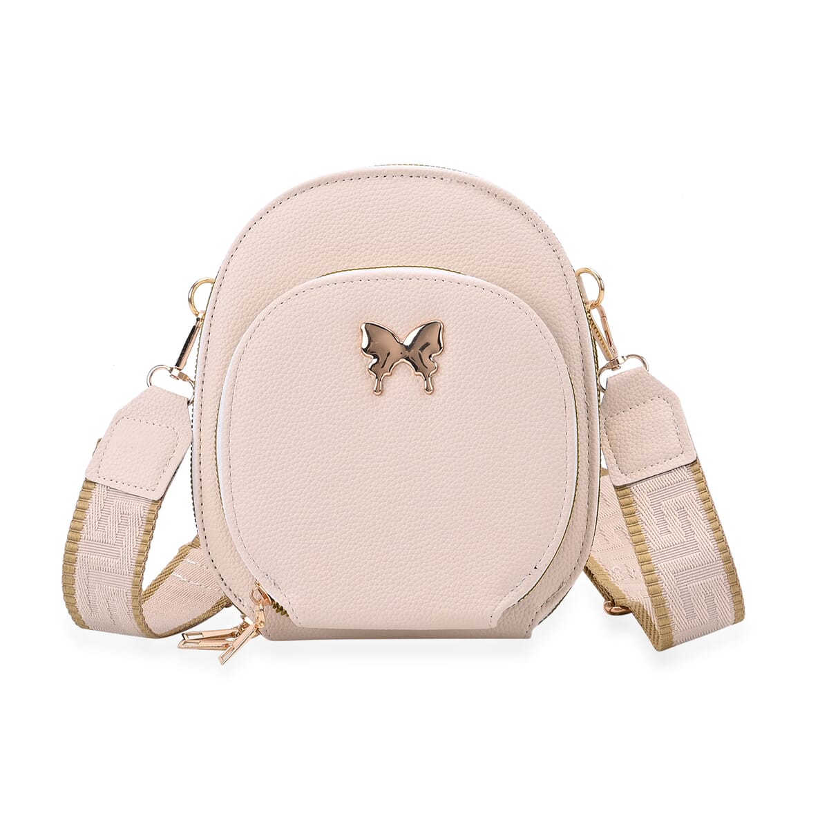Off White Faux Leather Crossbody Bag with Adjustable Shoulder Strap image number 0