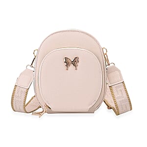 Off White Faux Leather Crossbody Bag with Adjustable Shoulder Strap