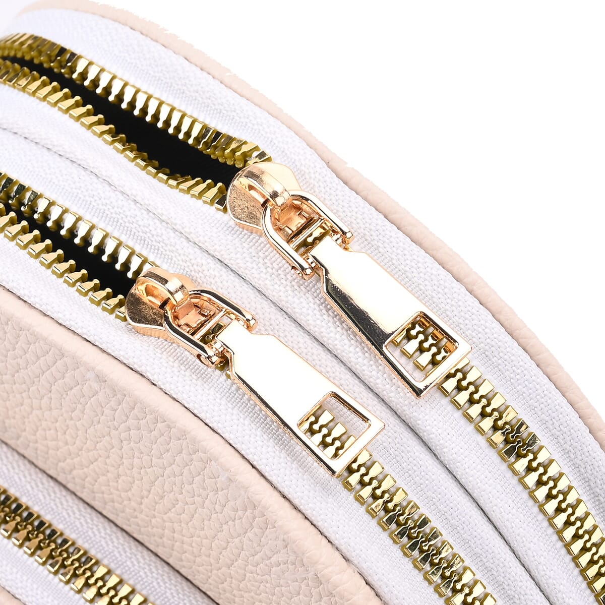 Off White Faux Leather Crossbody Bag with Adjustable Shoulder Strap image number 3