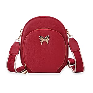 Wine Red Faux Leather Crossbody Bag with Adjustable Shoulder Strap