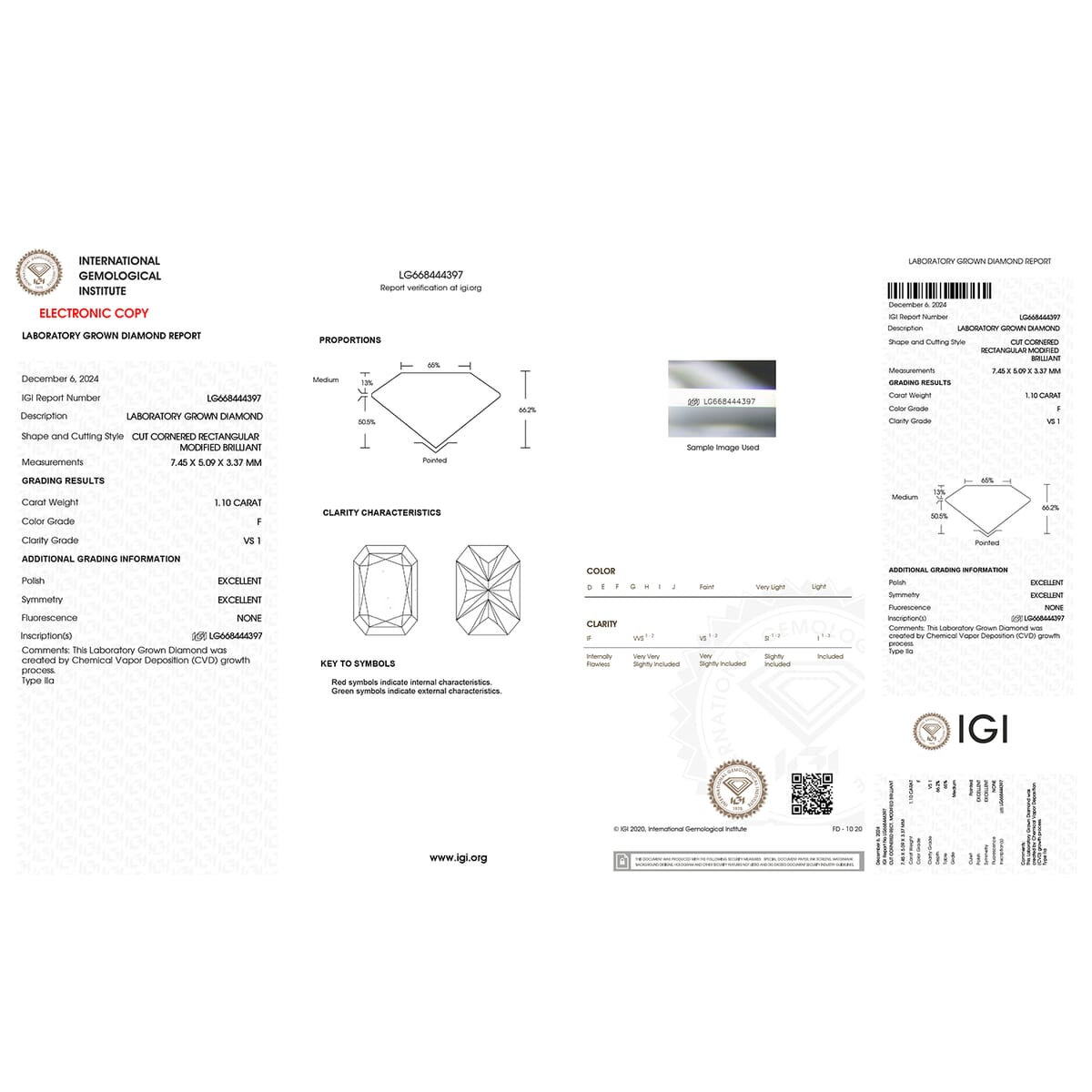 IGI Certified Luxuriant Lab Grown Diamond (Radiant) (E-F, VS) 1.00 ctw image number 6