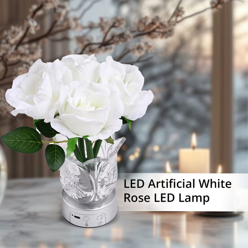 LED Artificial White Rose LED Lamp with Remote Control