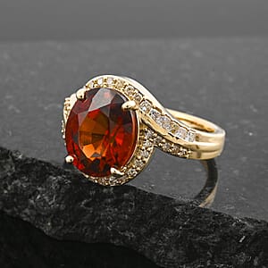 Luxoro AAA Ceylon Honey Garnet and G-H I2 Diamond 5.25 ctw Ring in 10K Yellow Gold (Size 10.0) 4.38 Grams