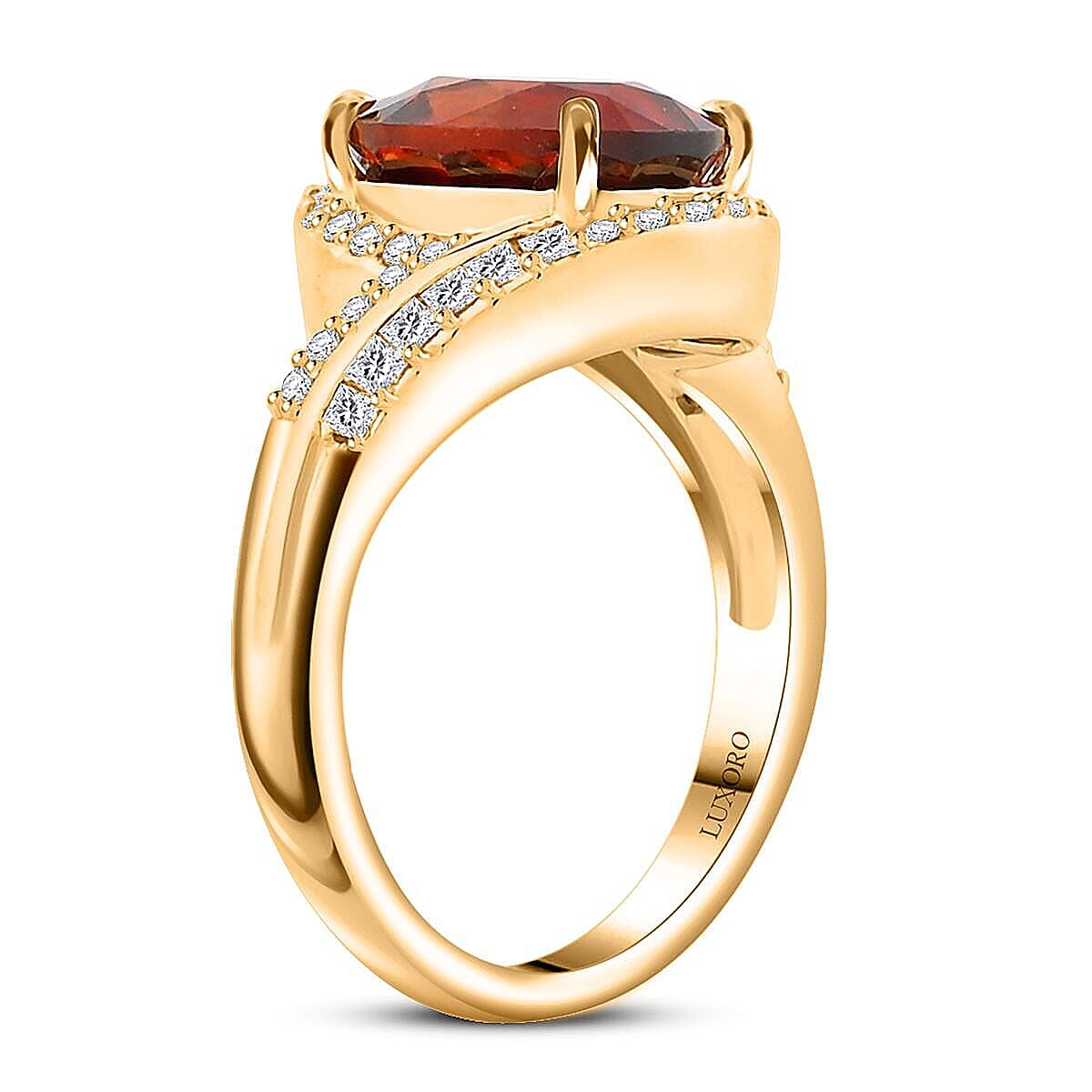 Certified & Appraised Luxoro 10K Yellow Gold AAA Sri Lankan Honey Garnet, Diamond (G-H, I2) (0.44 cts) Ring (Size 11.5) (4.38 g) 5.25 ctw image number 3