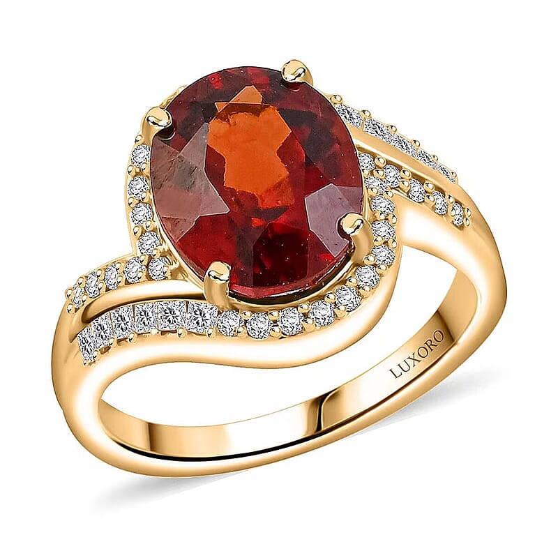 Luxoro 10K Yellow Gold AAA Ceylon Garnet, Diamond (G-H, I2) (0.44 cts) Ring (Size 12.0) (4.38 g) 5.25 ctw