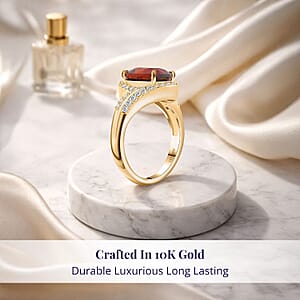 Luxoro AAA Ceylon Honey Garnet and G-H I2 Diamond 5.25 ctw Ring in 10K Yellow Gold (Size 6.0) 4.38 Grams