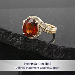 Luxoro AAA Ceylon Honey Garnet and G-H I2 Diamond 5.25 ctw Ring in 10K Yellow Gold (Size 6.0) 4.38 Grams